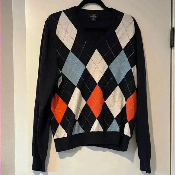 Brooks Brothers Sweaters - Brooks Brothers Cotton Cashmere Argyle Navy Sweater - Medium